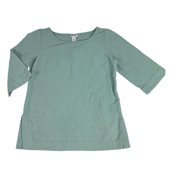 Soft Surroundings Cotton Tunic Blouse Womens Size Medium Pale Aqua - Picture 3 of 7